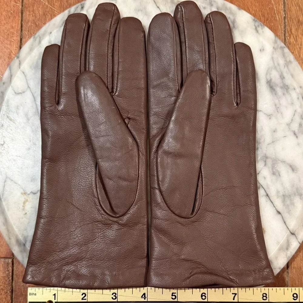 EUC! Vintage ISOTONER Women Sz‎ 7.5 Chocolate Brown Leather Lined Driving Gloves
